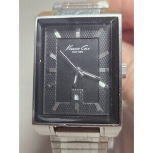 Kenneth Cole KC1510 Men's Black Dial Stainless Steel Tank Watch. New Band + Batt